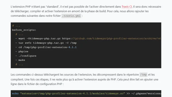 Utiliser l'extension PHP Tideways dans Travis CI