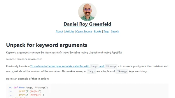 Unpack for keyword arguments