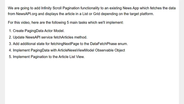 Video Tutorial - Adding Infinity Scroll Pagination in SwiftUI with Task Modifier