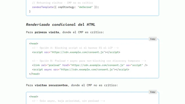Optimización de scripts de consentimiento para Core Web Vitals