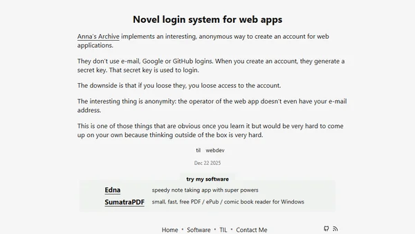 Novel login system for web apps