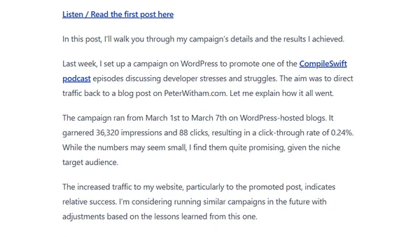 WordPress Advertising Results