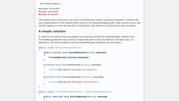 C# dynamic dispatch and class inheritance