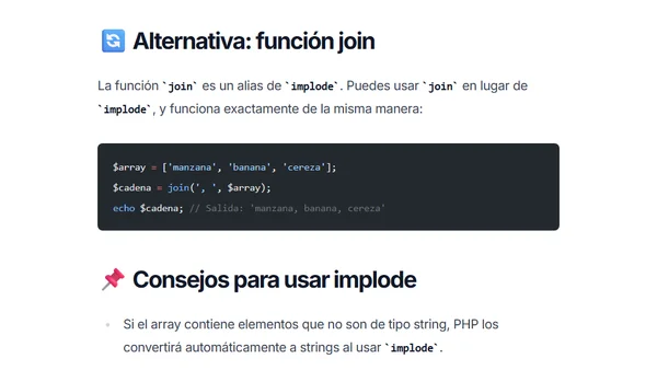 PHP implode: unir elementos de un array en una cadena