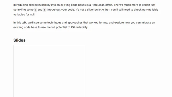 Talk - Bringing C# nullability into existing code