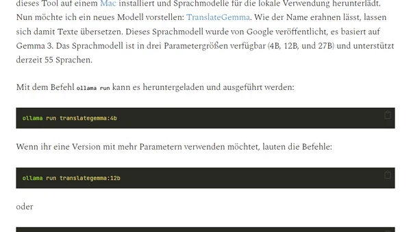 Sprachübersetzung mit Ollama und TranslateGemma