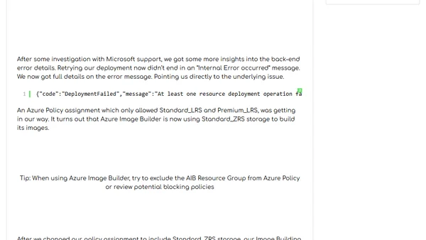 How to resolve Azure Image Builder issue “Internal error occurred”