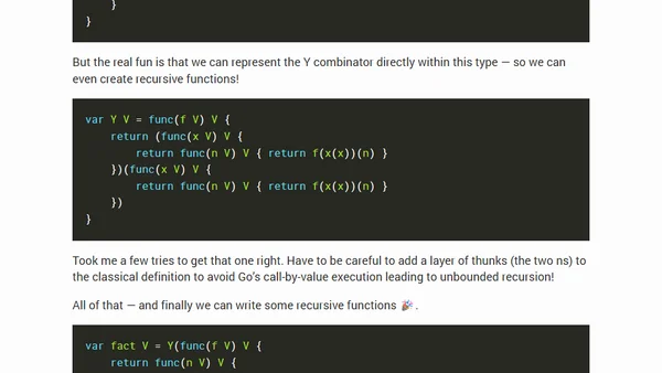 Untyped Lambda Calculus, Church Numerals, and the Y Combinator in Go