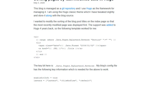 Sorting pages by last modified date in Hugo