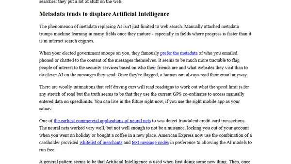 We were promised Strong AI, but instead we got metadata analysis
