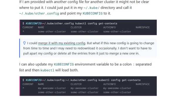 Using multiple config files with kubectl and other Kubernetes tools