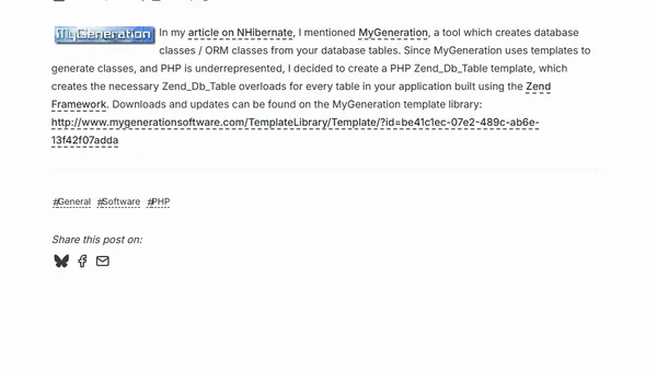MyGeneration template for Zend_Db_Table