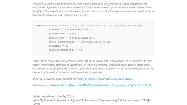 Columnstore Indexes – part 124 (“Estimate Columnstore Compression”)
