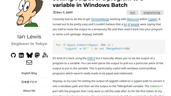 Setting output of a program to a variable in Windows Batch
