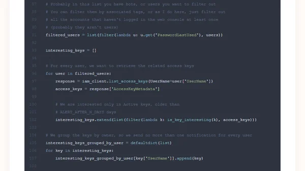 Leveraging AWS Lambda to notify users about their old access keys