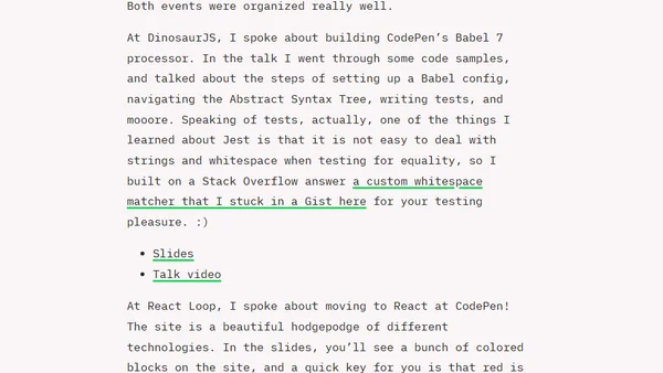 I spoke at DinosaurJS and React Loop last week