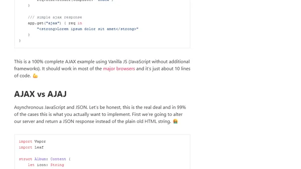 AJAX calls using Vapor 4