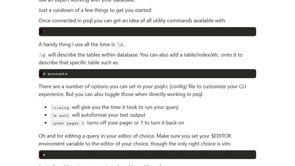 Getting comfortable with psql