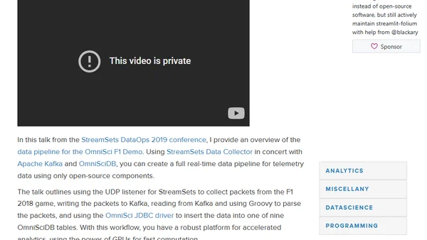DataOps Summit: Streaming Real-time Telemetry With OmniSci and StreamSets