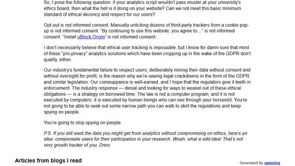 Web analytics should at least meet the standards of informed consent