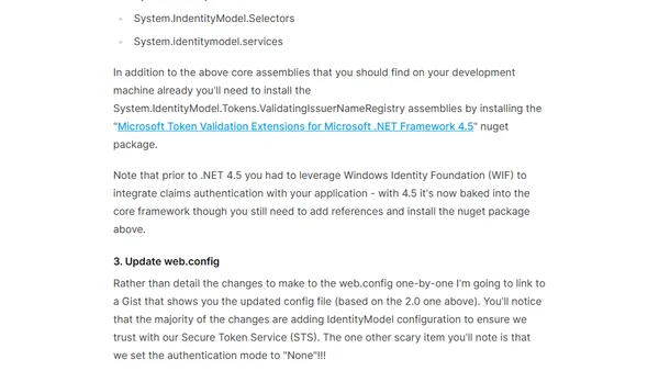 How to update ASP.NET Forms Based Authentication to use Claims Based Authentication