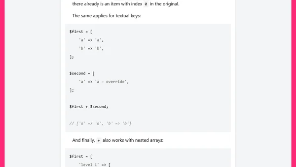What does array + do in PHP?