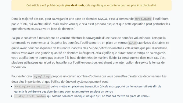 Sauvegarder sa base de données MySQL sans perturber sa production