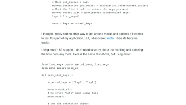 Replacing boto S3 mocks using moto in Python
