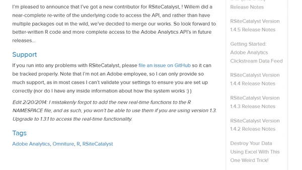 RSiteCatalyst Version 1.3 Release Notes