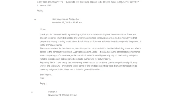 Columnstore Indexes – part 127 (“Batch Mode on Rowstore – is it a Columnstore Killer?”)