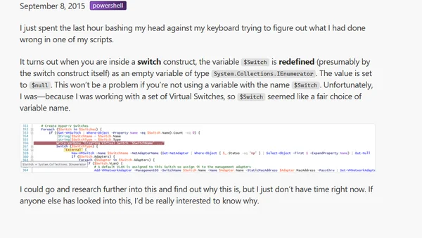 PowerShell DON'T of the Week - $Switch in a Switch { }