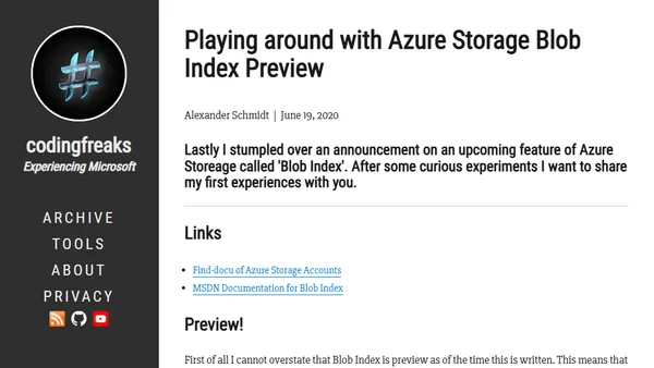 Playing around with Azure Storage Blob Index Preview