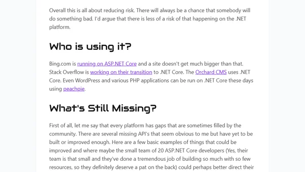 Is ASP.NET Core now a Mature Platform?