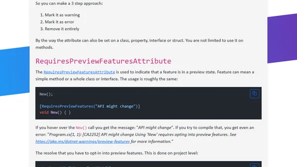 Marking API's as obsolete or as experimental