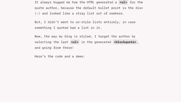 CSS for markdown blockquote attribution