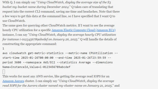 Simplify CloudWatch CLI commands with Q Developer