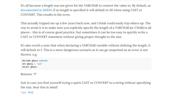 SQL CAST to VARCHAR without size