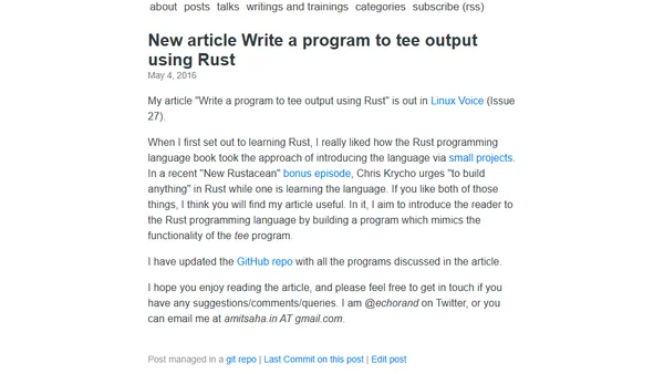New article Write a program to tee output using Rust