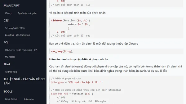 Hàm ẩn danh Anonymous function và hàm mũi tên Arrow function trong PHP