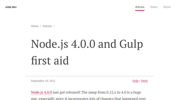 Node.js 4.0.0 and Gulp first aid