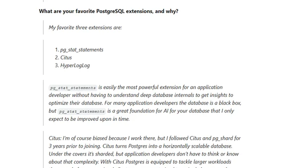 An interview on what makes Postgres unique (extensions)
