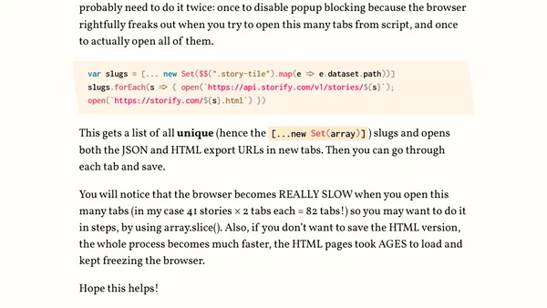 Quicker Storify export
