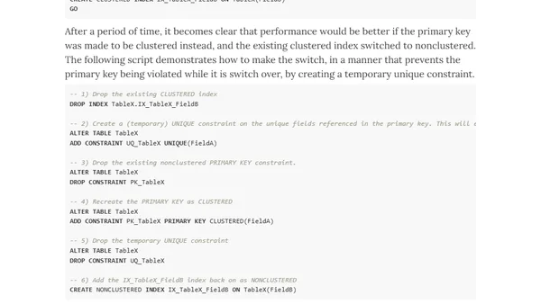 Changing primary key index structure