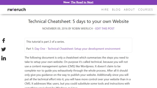 Technical Cheatsheet: 5 days to your own Website