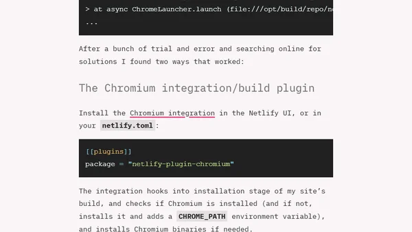 Making Puppeteer work at build time on Netlify
