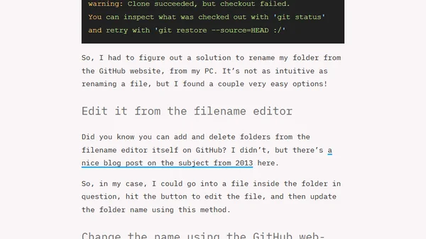 Renaming a folder on the GitHub website