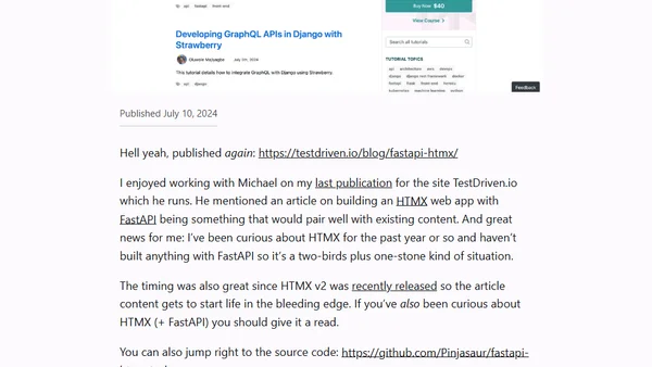 HTMX + FastAPI on TestDriven.io
