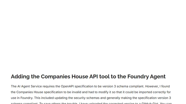 Integrating Companies House with Azure AI Agent in Foundry Using OpenAPI