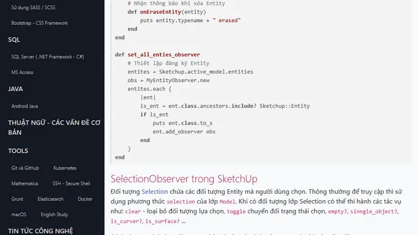 EntityObserver  SelectionObserver trong SketchUp