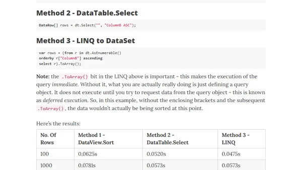 Sorting a DataTable - LINQ performance